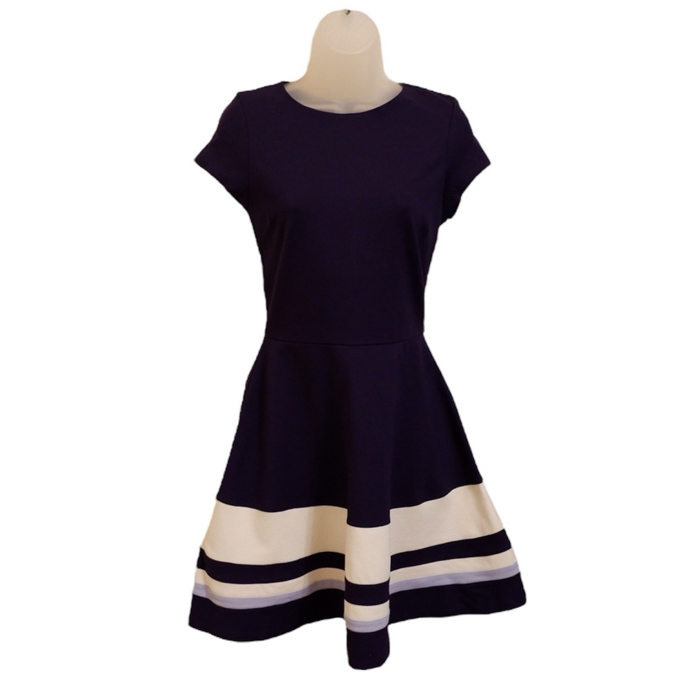 Elegant Navy and White Striped Dress